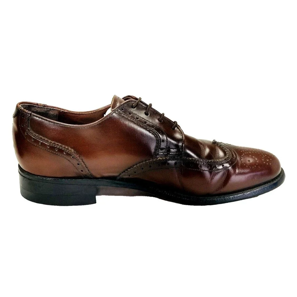 Weyenberg Massagic Vintage Wingtip Shoes 8 Brogue Derby Brown Leather 442881